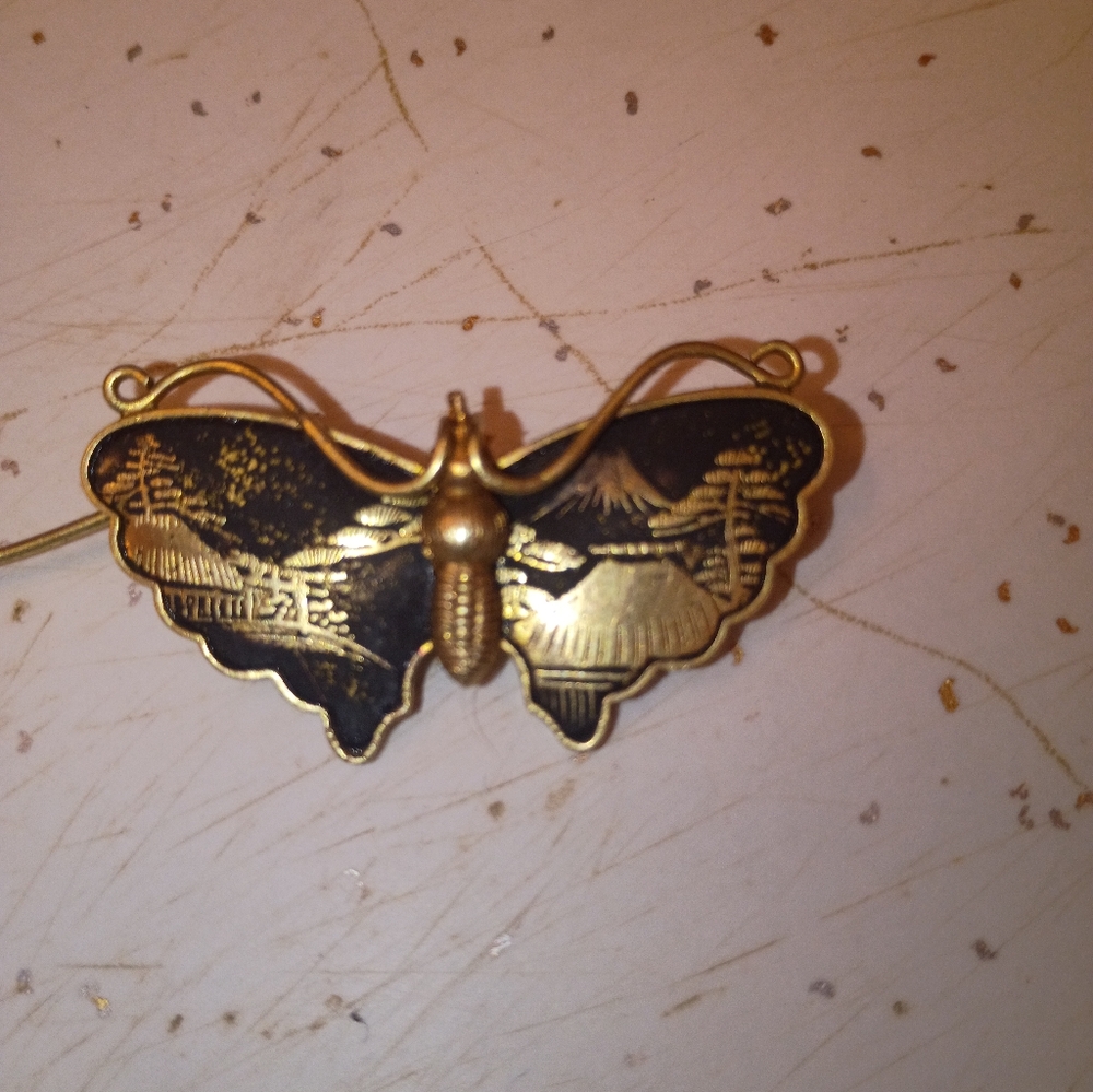 Vintage Damascene Butterfly Brooch